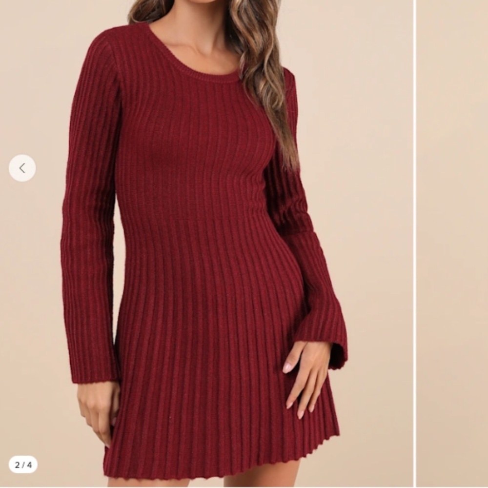 LULU's Chic Sexy Casual Ribbed Stretch Long Sleeve Warm Cozy Sweater Skate Dress - Picture 4 of 6